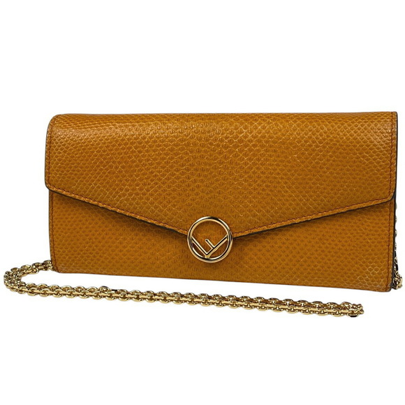 Fendi Handbags - FENDI Chain Wallet Orange Leather